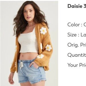 Altar'd State Daisy Embellished Cardigan in Mustard
